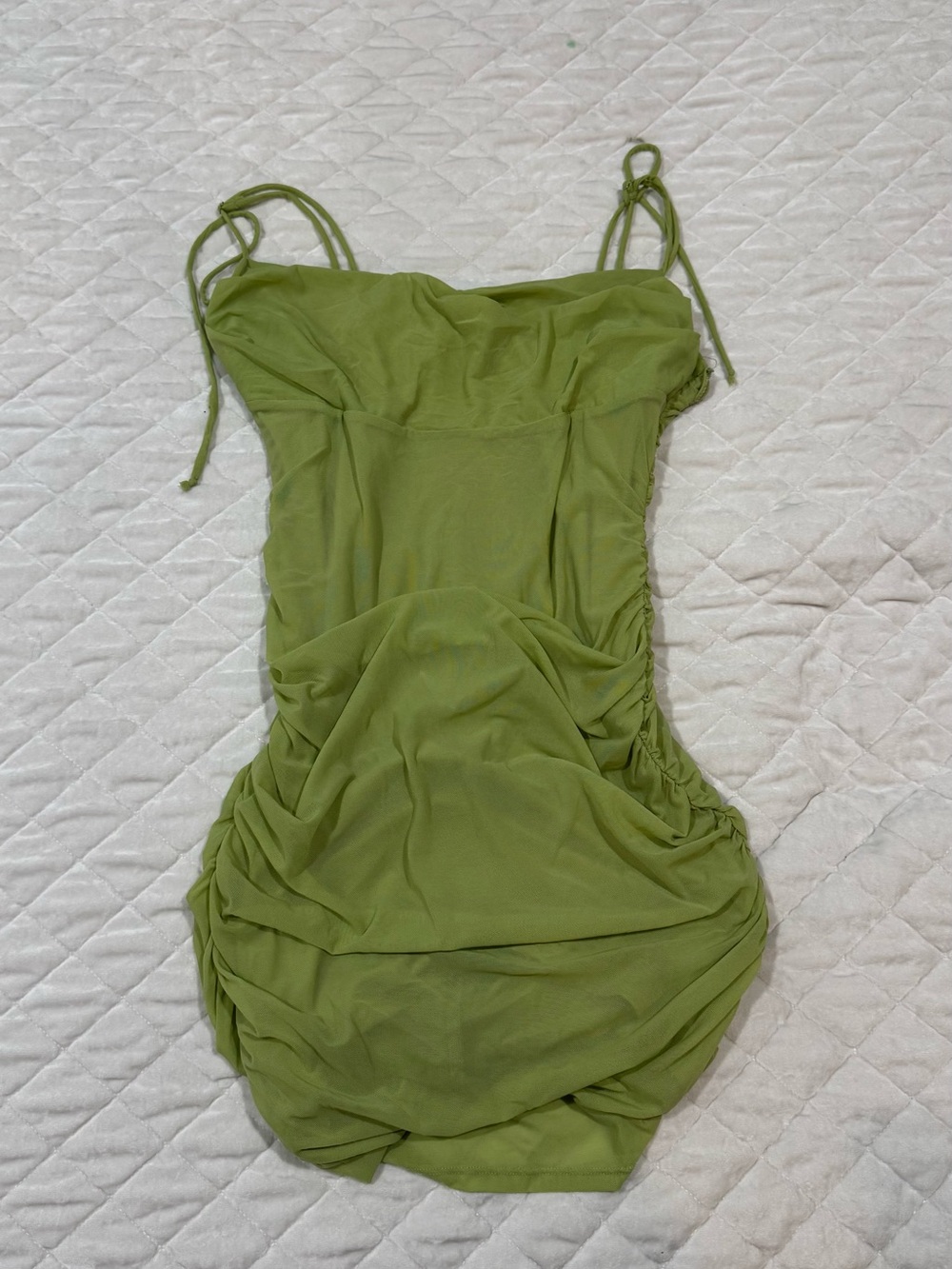 Windsor Olive Green Ruched Mini Dress with Tie Straps